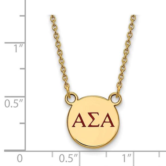 14K Plated Silver Alpha Sigma Alpha Small Red Enamel Necklace - Picture 3 of 5